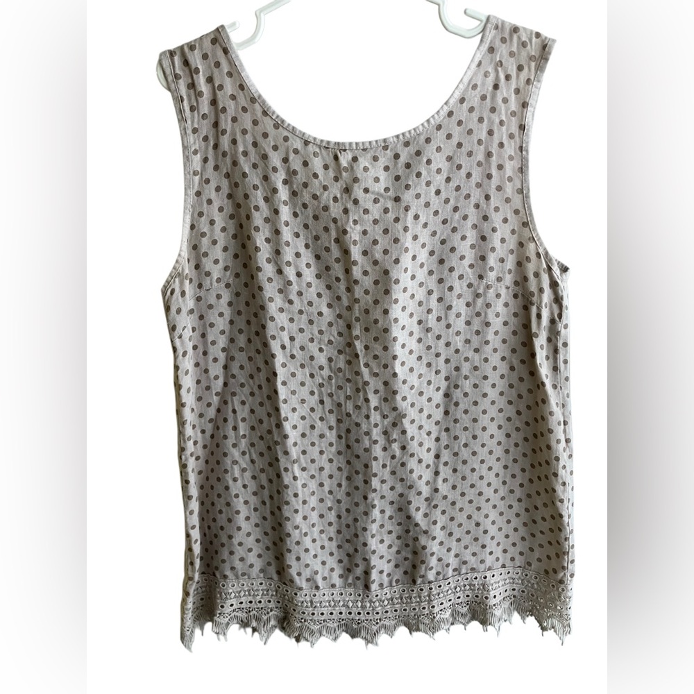 Vanessa Alexandra 100% linen tank top polka dot lace neutral Italy medium